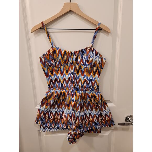 Mimi Chica Linen Romper in Retro Chevron - Picture 1 of 8